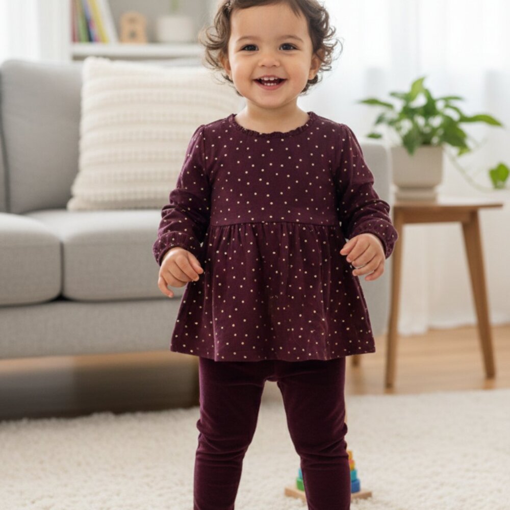 Burgundy Polka Dot set